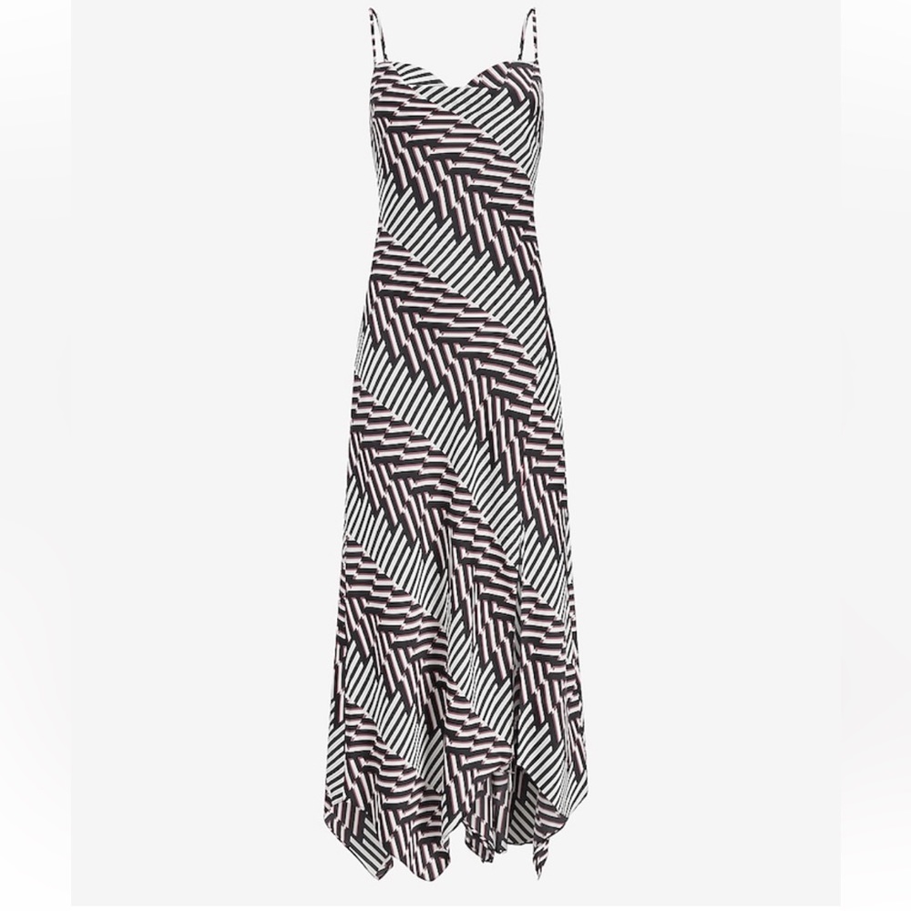 Abstract Print Satin Cowl Neck Maxi Slip Dress